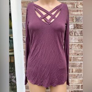 Dusty Purple Criss Cross Cut Out American Eagle Long Sleeve Tshirt/Top
